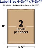 AVERY Kraft Brown Rectangle Labels, Sure Feed Technology, 4.75" x 7.75", Print-to-The-Edge, Laser/Inkjet Printable