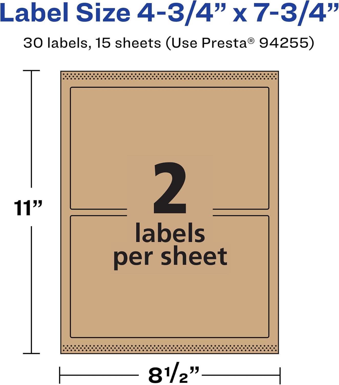 AVERY Kraft Brown Rectangle Labels, Sure Feed Technology, 4.75" x 7.75", Print-to-The-Edge, Laser/Inkjet Printable