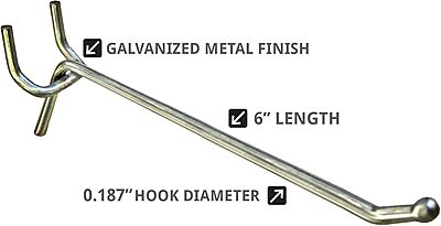 Azar Displays All-Wire Galvanized Pegboard and Slatwall Hooks, 50-Pack
