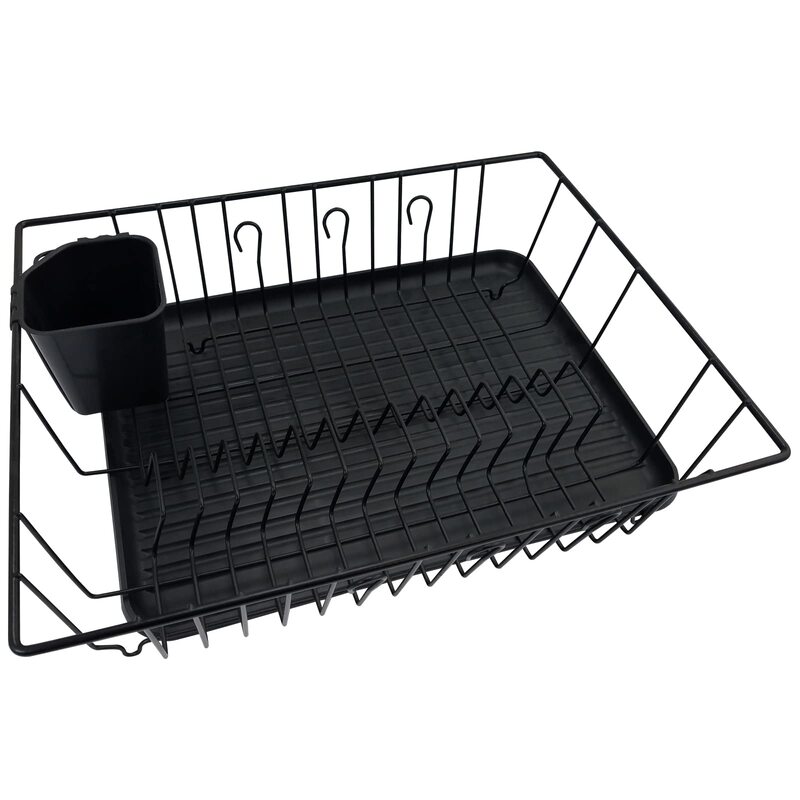 Better Chef 3-Piece 16-inch Dish Rack With Drainer, Black