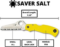 Spyderco Saver Salt Knife with 3.09" H-1 Corrosion-Resistant Stainless Steel Blade and Lightweight Yellow FRN Handle - SpyderEdge -C118SYL