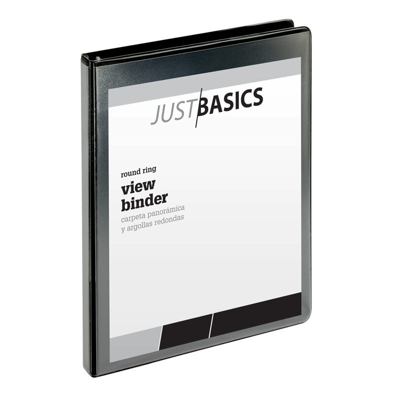 Just Basics Basic Round-Ring View Binder, 1/2" Rings, 61% Recycled, Black