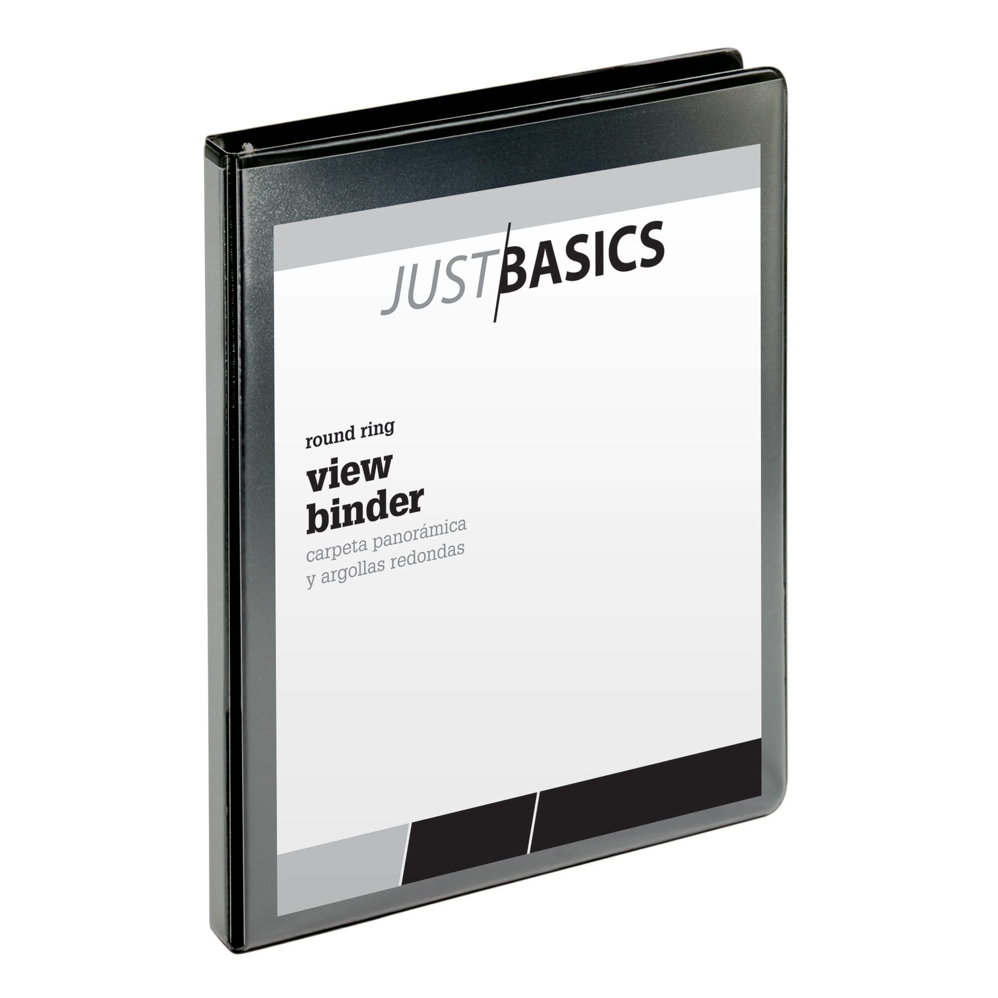 Just Basics Basic Round-Ring View Binder, 1/2" Rings, 61% Recycled, Black