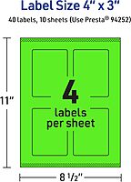 Avery Printable Rectangle Labels, Sure Feed Technology, 4" x 3", Neon Green, Print-to-the-Edge, Laser/Inkjet