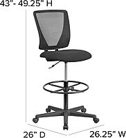 Flash Furniture Harper Ergonomic Mid-Back Mesh Drafting Chair with Black Fabric Seat and Adjustable Foot Ring