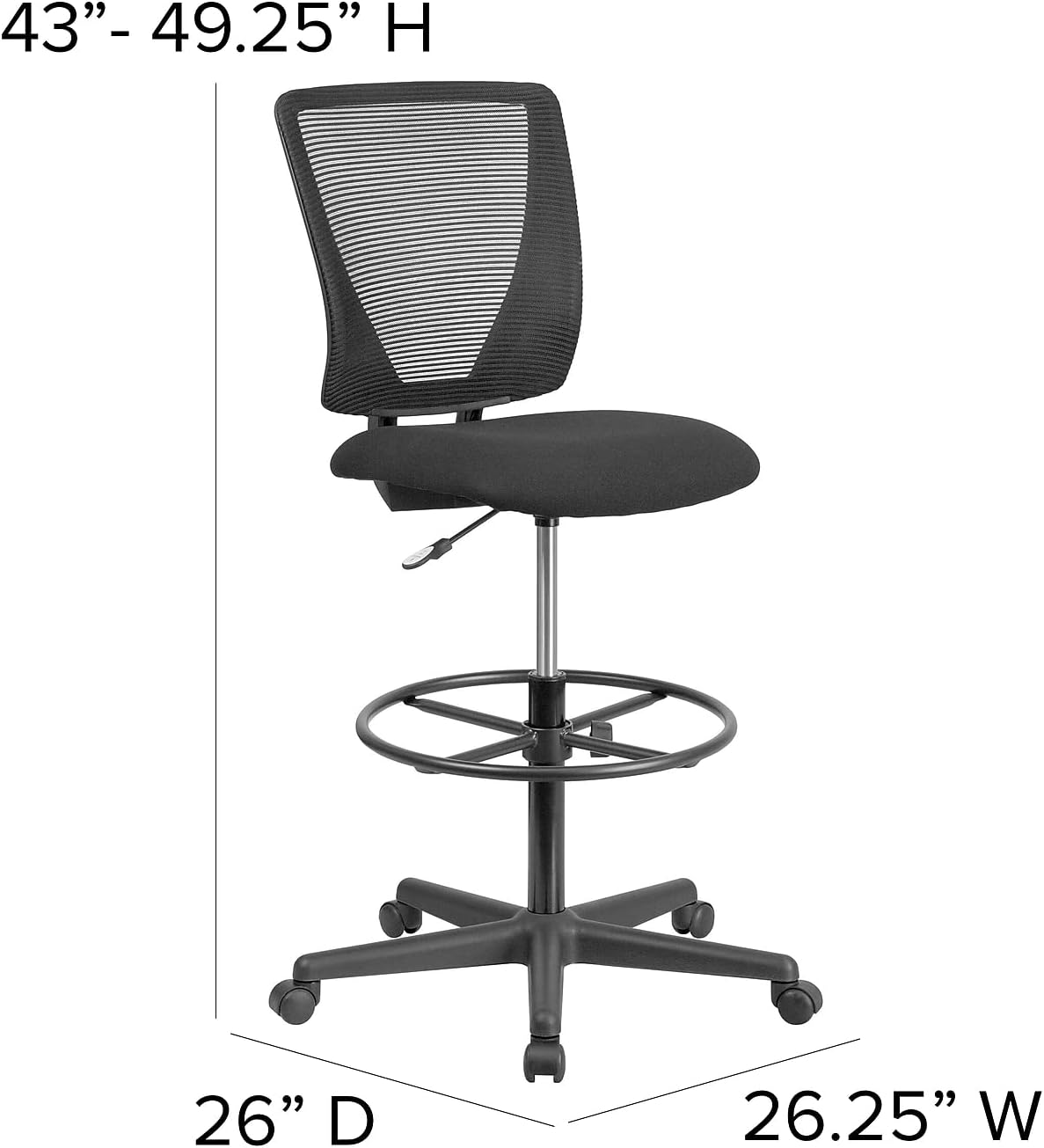 Flash Furniture Harper Ergonomic Mid-Back Mesh Drafting Chair with Black Fabric Seat and Adjustable Foot Ring