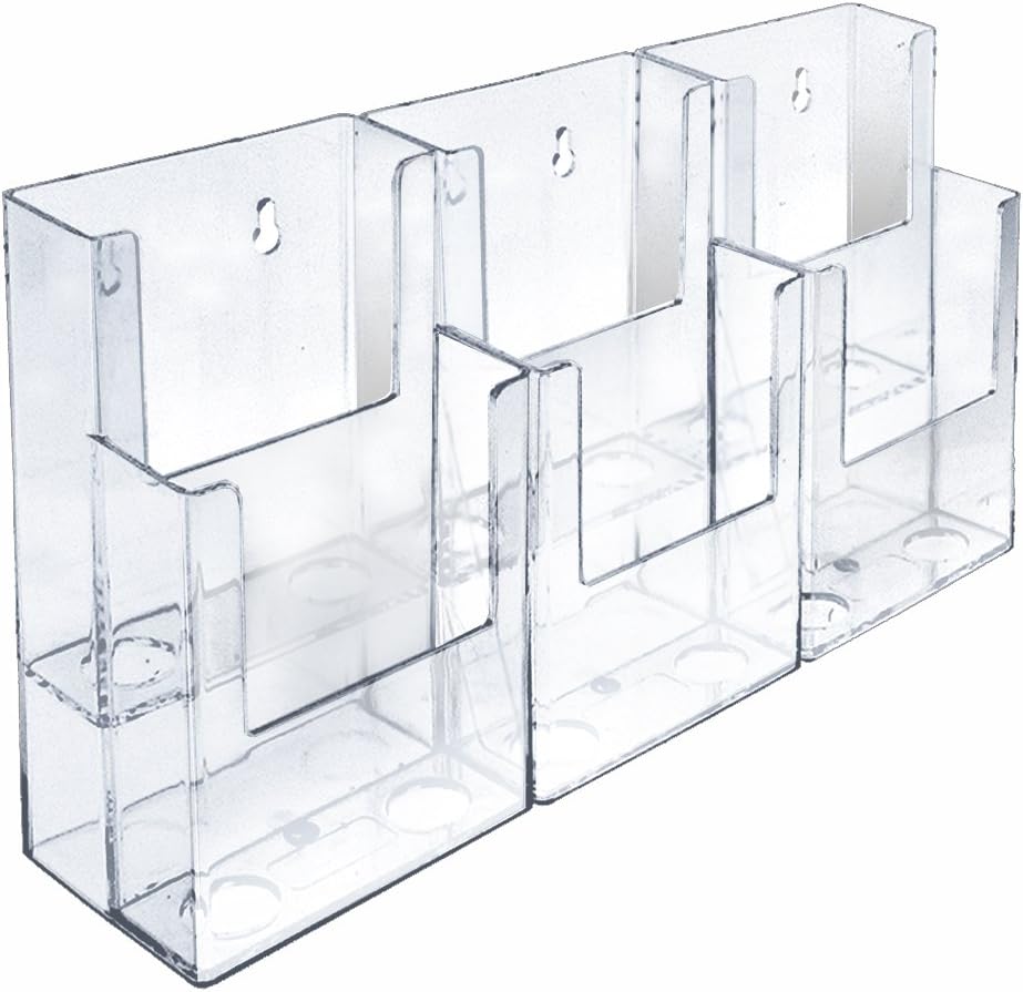 AZAR DISPLAYS 2-Tier Tri-Fold Brochure Counter Display, Clear Acrylic