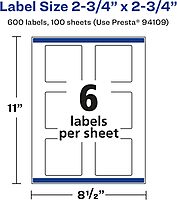 Avery Glossy Clear Square Labels, Sure Feed Technology, 2.75 x 2.75, Print-to-The-Edge, Laser/Inkjet Printable