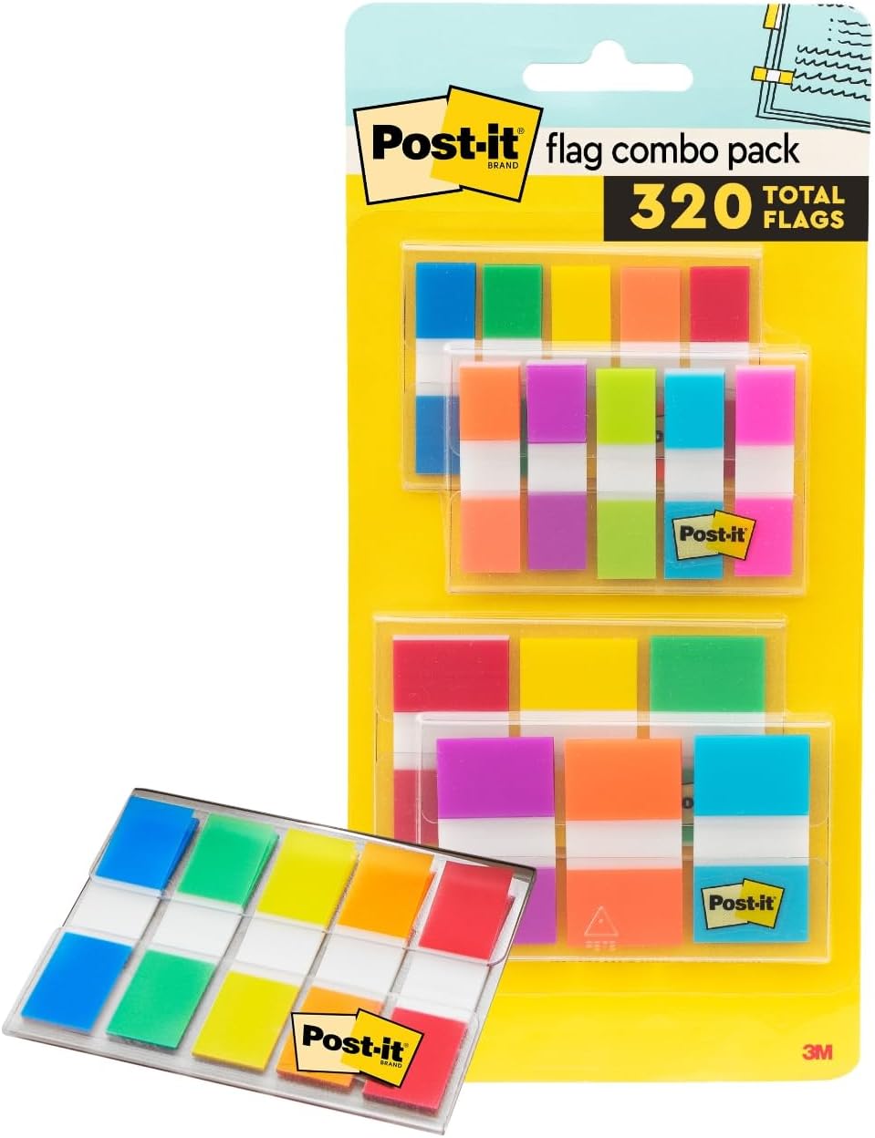 Post-it Flags Combo Pack, 4 On-The-Go Dispensers/Pack, 120 .94 in Wide and 200 .47 in Wide Flags