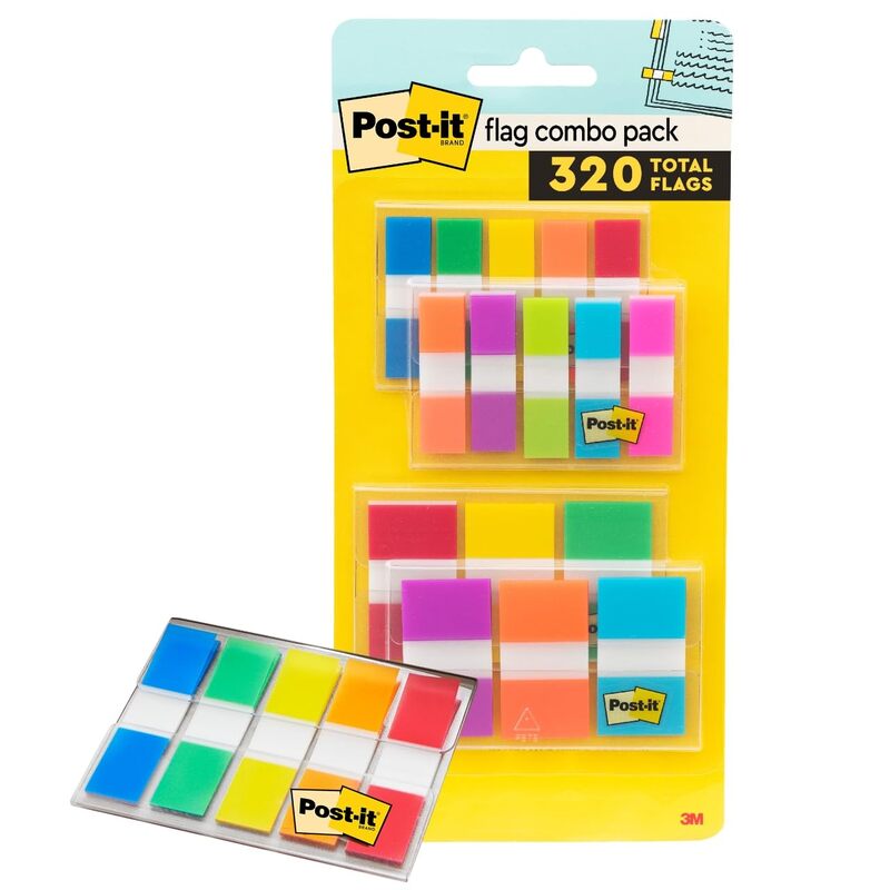 Post-it Flags Combo Pack, 4 On-The-Go Dispensers/Pack, 120 .94 in Wide and 200 .47 in Wide Flags