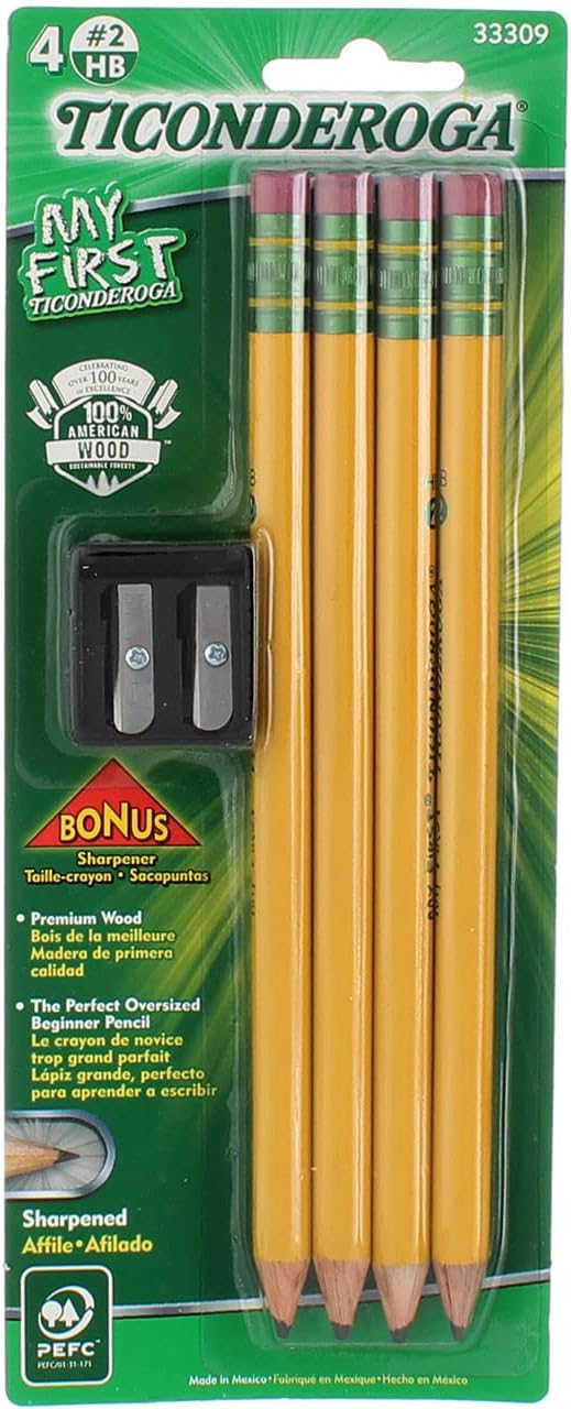 Ticonderoga Beginner Pencils, Presharpened, #2 Lead, Medium Soft, Pack of 4