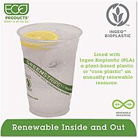 ECO PRODUCTS GreenStripe Cold Cups, 16 Oz, Clear/Green Stripe, 50 Cups Per Pack, Set Of 20 Packs