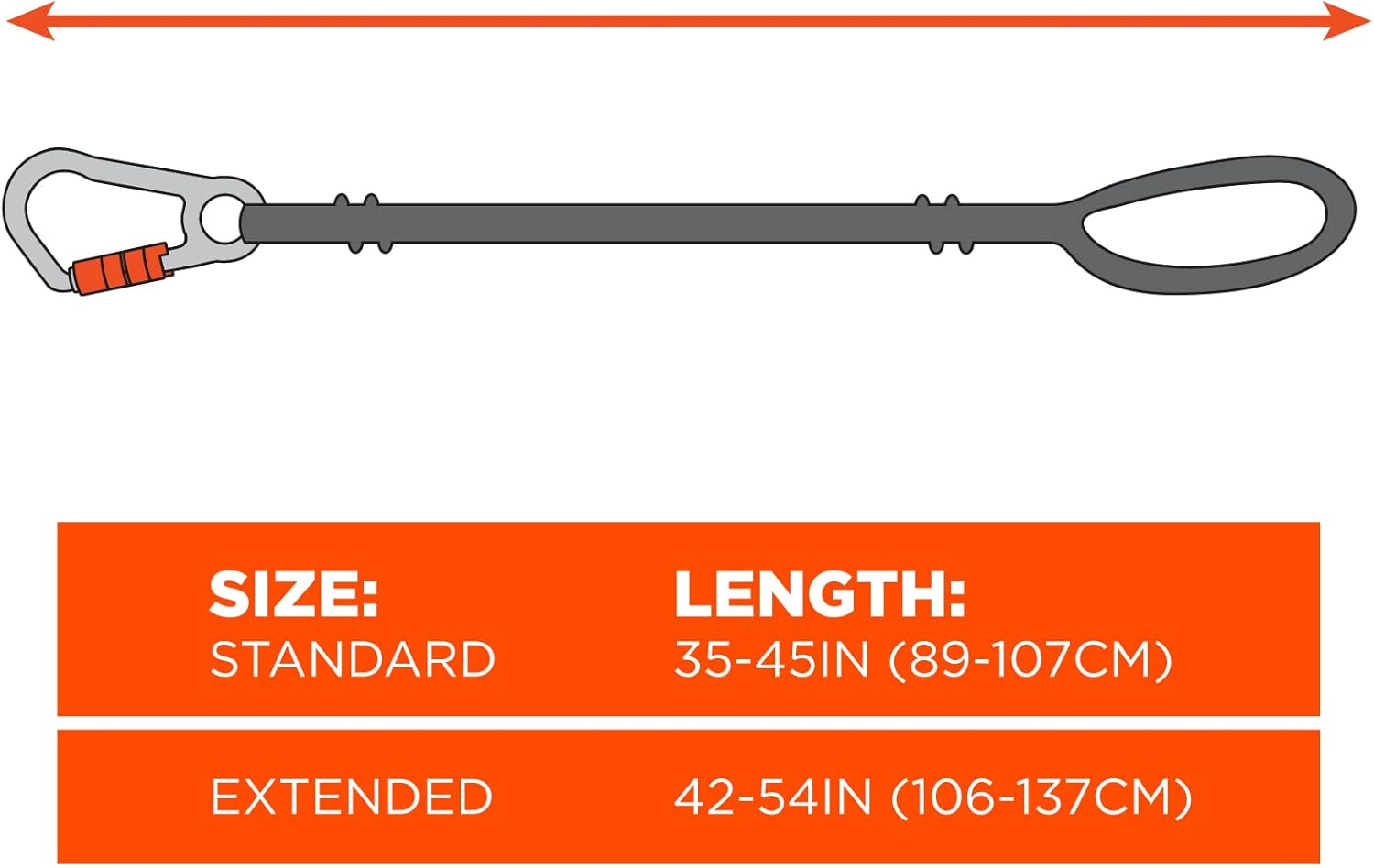 Ergodyne Squids 3100 Tool Lanyard with Single Carabiner and Adjustable Loop End, Standard Length Black