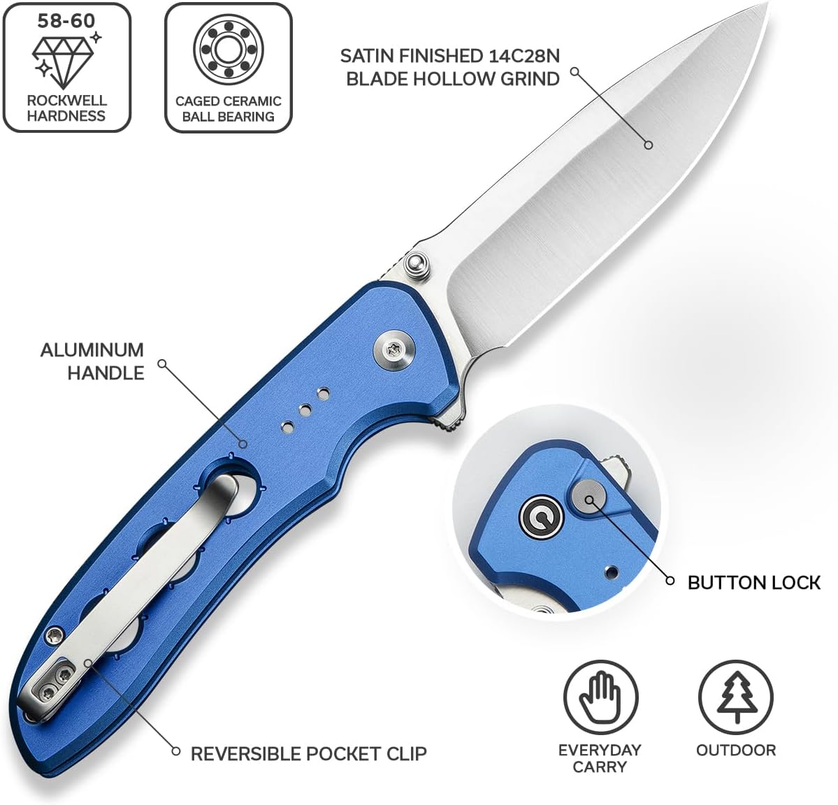 CIVIVI Hyperpulse Pocket Folding Knife, Aluminum Handle