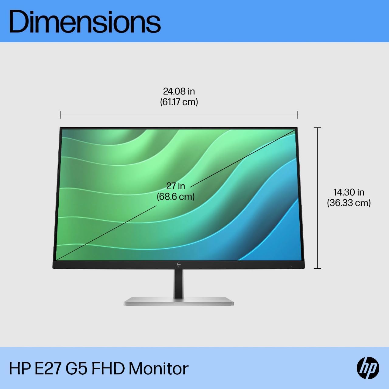 HP E27 G5 27" Class Full HD LCD Monitor - 16:9 - Black, Silver