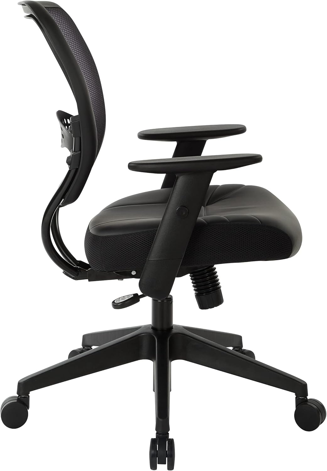 SPACE Seating Professional AirGrid Dark Back and Padded Black Eco Leather Seat, 2-to-1 Synchro Tilt Control