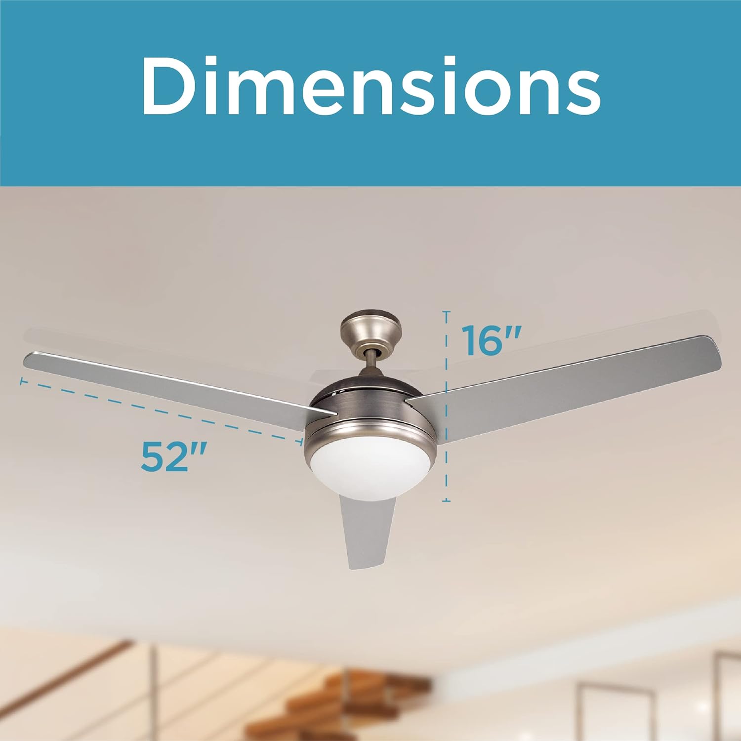 BLACK+DECKER 52 in. Ceiling Fan with Light and Remote - Brushed Nickel