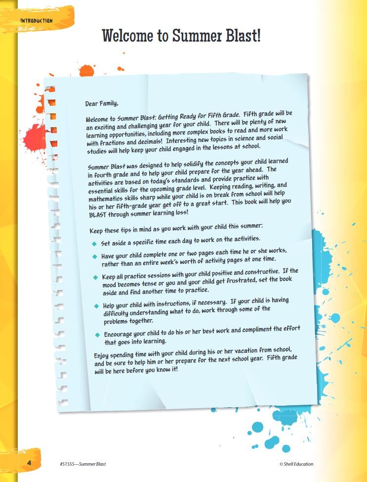 Summer Blast: Getting Ready for Fifth Grade – Full-Color Workbook for Kids Ages 9-11 - Reading, Writing, Art