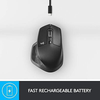 Logitech MX Master 2S Wireless Mouse, Multi-Device, Bluetooth or 2.4GHz Wireless with USB Unifying Receiver, 4000 DPI Any Surface Tracking, 7 Buttons, Fast Rechargeable, Laptop/PC/Mac/iPad - Graphite