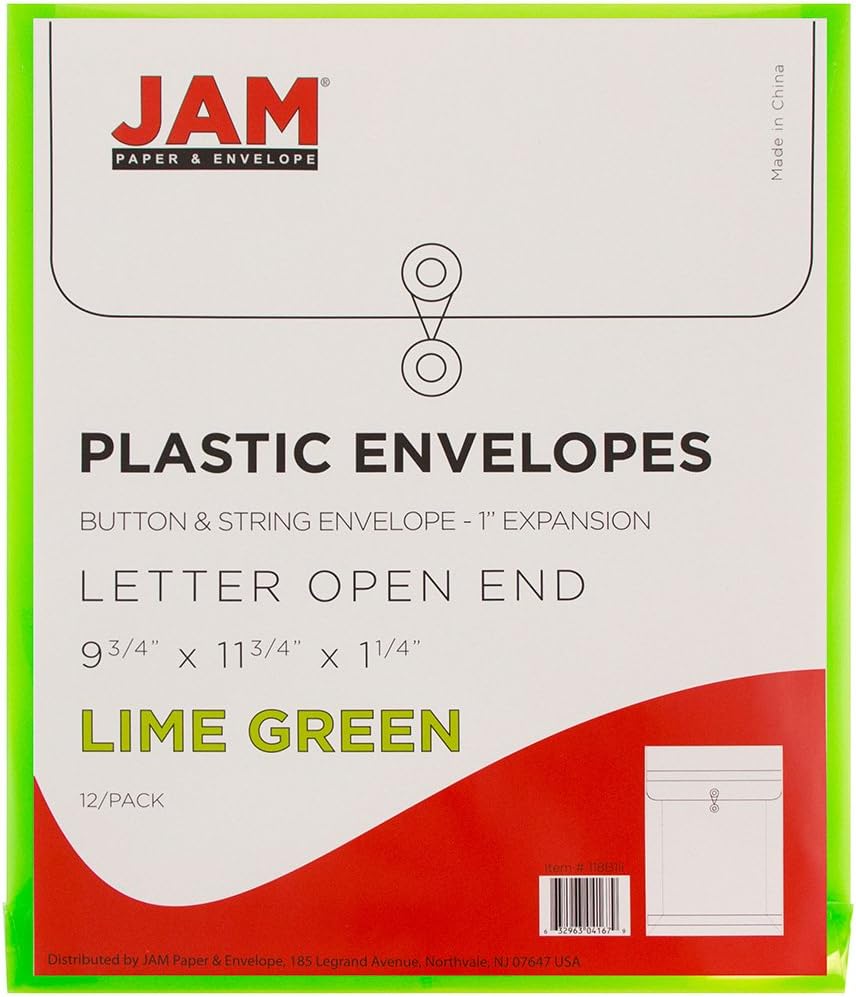 JAM PAPER Open-End Plastic Envelopes, Button & String