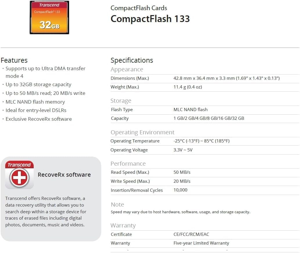 Transcend 133x CompactFlash Memory Card (CF133)