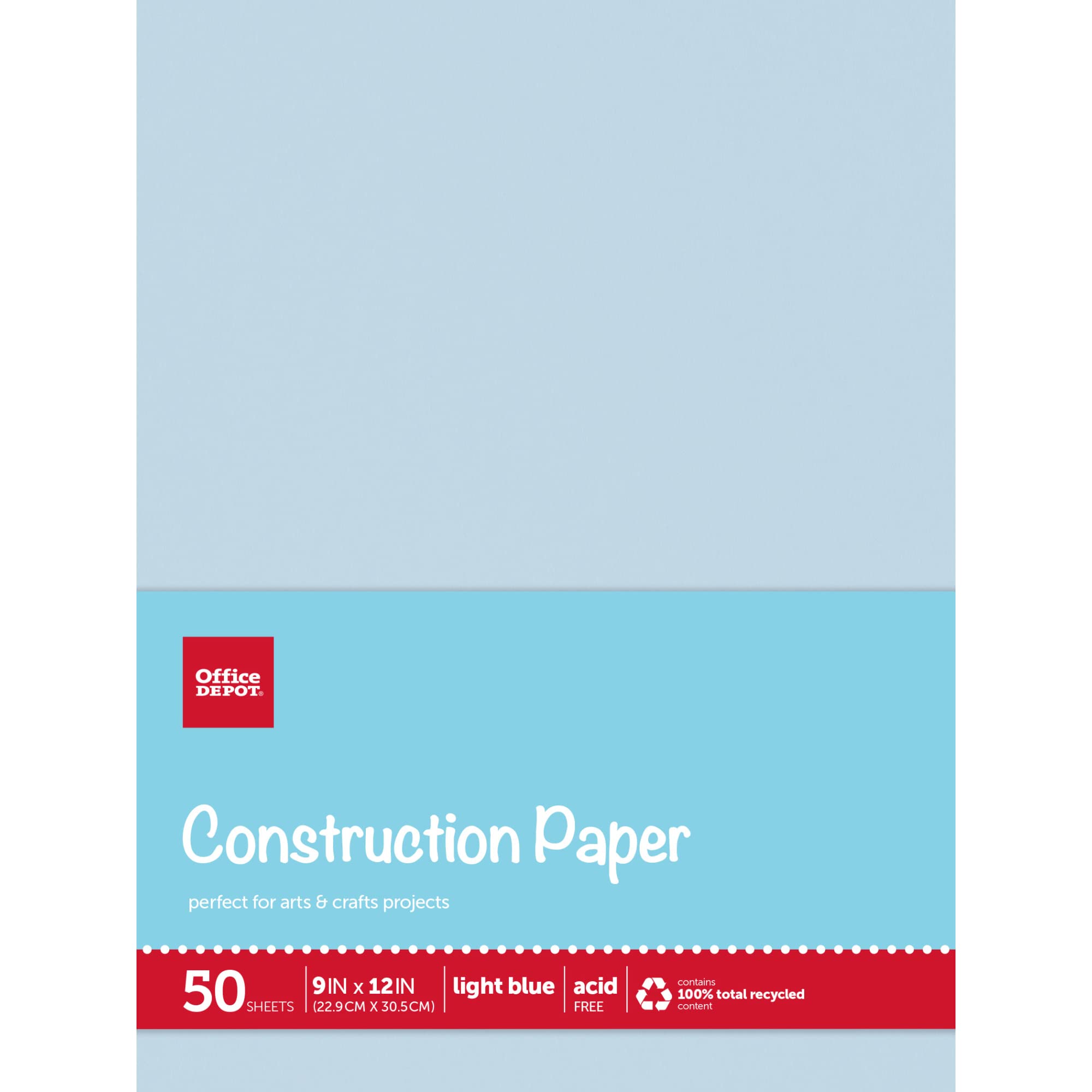 Office Depot® Brand Construction Paper, 9" x 12", 100% Recycled, Light Blue, Pack Of 50 Sheets