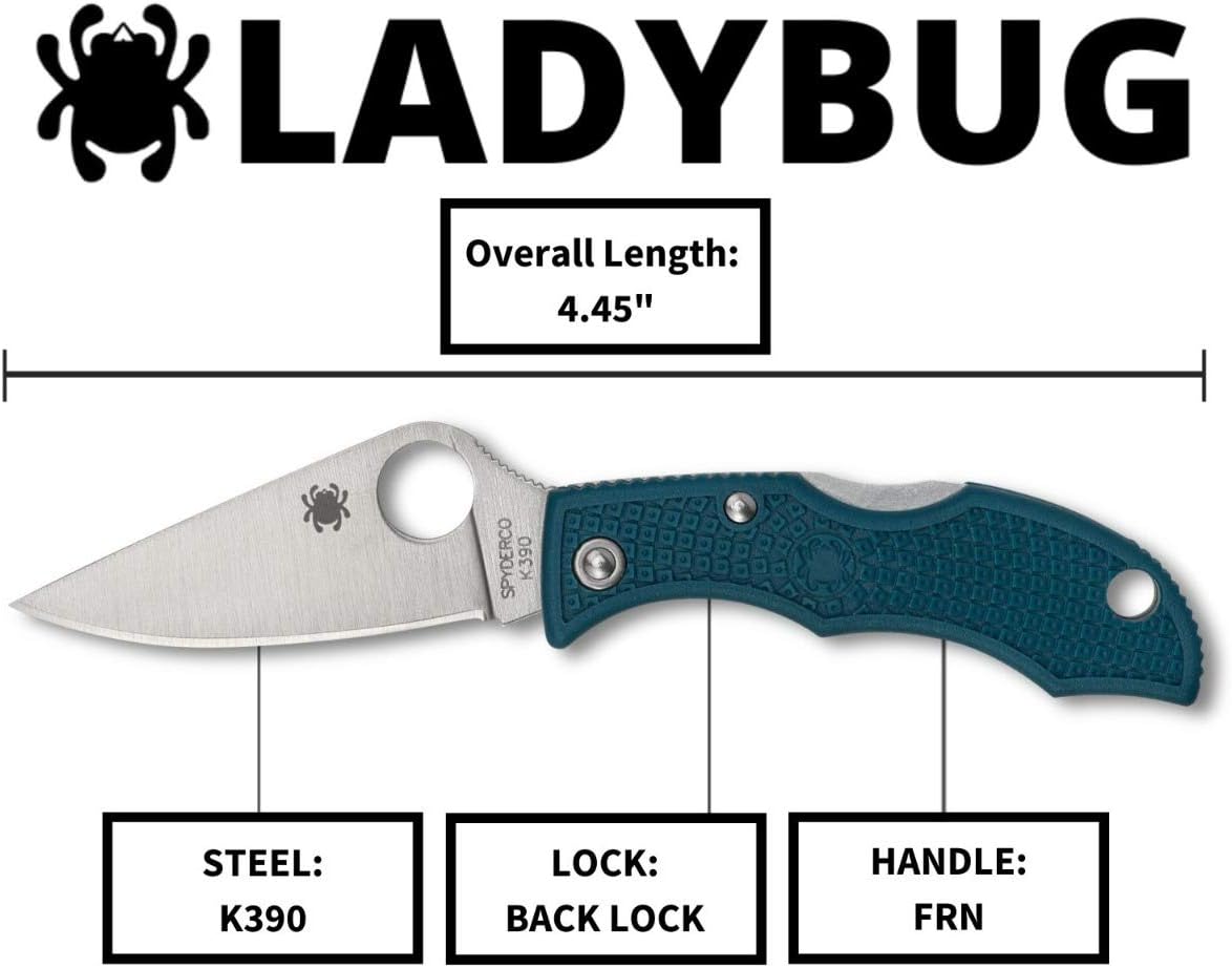 Spyderco Ladybug 3 Lightweight Knife with 1.97" K390 Premium Stainless Steel Blade and Durable Blue FRN Handle - PlainEdge