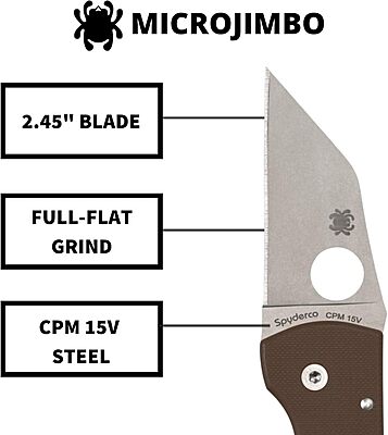 Spyderco MicroJimbo Ultra-Compact Pocket Knife - CPM 15V Steel Blade with G-10 Handle, Compression Lock, Brown, PlainEdge - C264GPBN15V