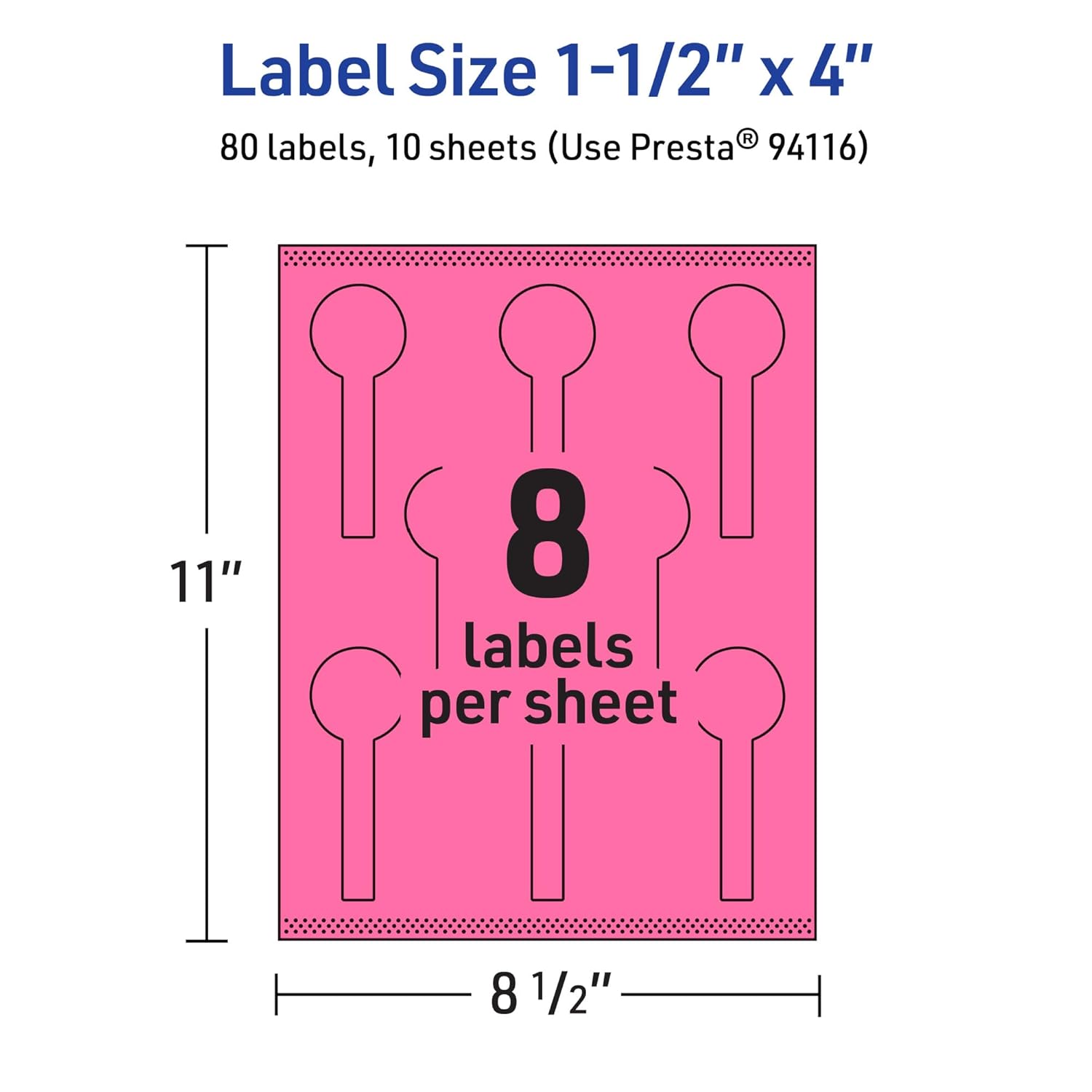 Avery Printable Lollipop Labels, Sure Feed Technology, 1-1/2" x 4", Bright Pink, Print-to-The-Edge, Laser/Inkjet Printable