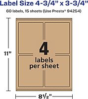 Avery Kraft Brown Rectangle Labels, Sure Feed Technology, 4.75 x 3.75, Print-to-The-Edge, Laser/Inkjet Printable