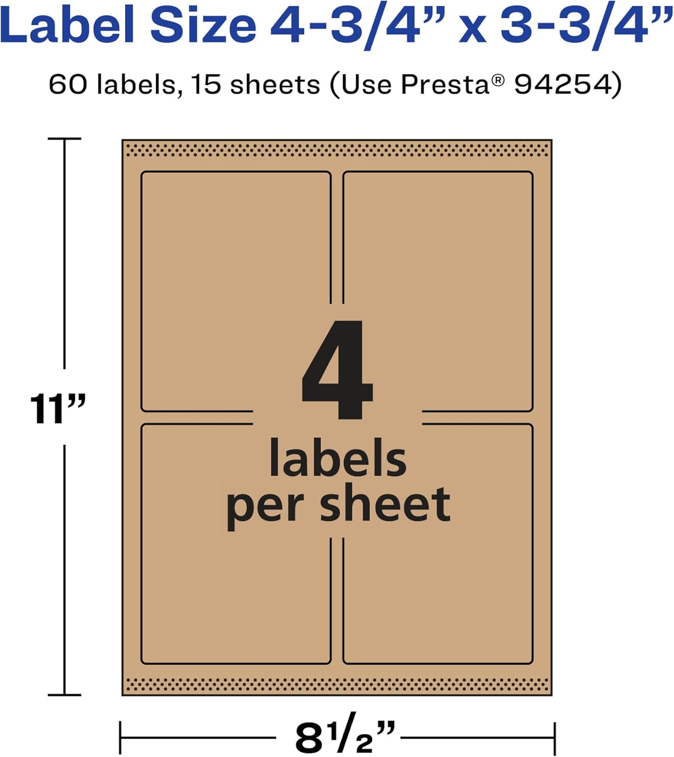 Avery Kraft Brown Rectangle Labels, Sure Feed Technology, 4.75 x 3.75, Print-to-The-Edge, Laser/Inkjet Printable