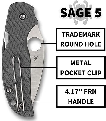 Spyderco Sage 5 Lightweight Maxamet Folding Utility Pocket Knife with Black FRN Handle and Full-Flat Maxamet Steel Blade - PlainEdge - C123PGY