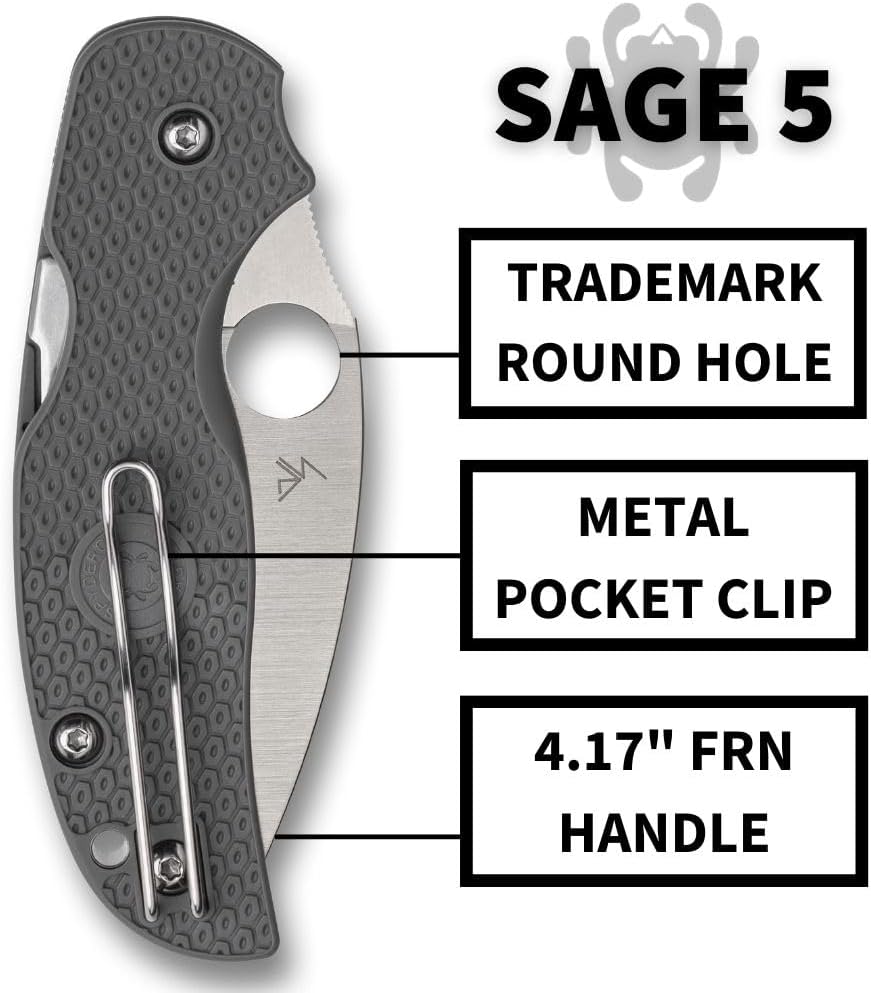 Spyderco Sage 5 Lightweight Maxamet Folding Utility Pocket Knife with Black FRN Handle and Full-Flat Maxamet Steel Blade