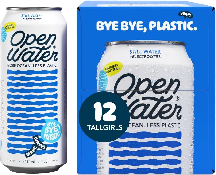 Open Water Still 16oz Tallgirl (1 case, 12 cans) - Sustainable Aluminum Canned Still Water With Electrolytes