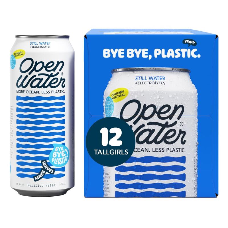 Open Water Still 16oz Tallgirl (1 case, 12 cans) - Sustainable Aluminum Canned Still Water With Electrolytes