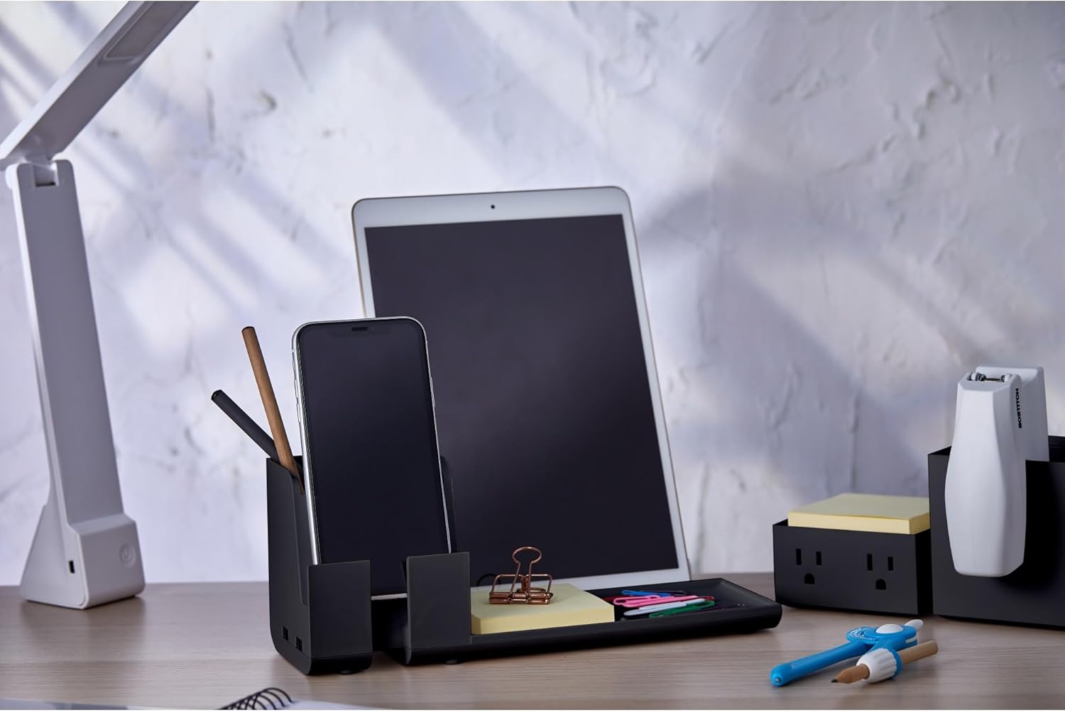 Bostitch Office Konnect Charging Station Desk Organizer Base, USB Phone Stand Compatible with Cell Phones & Tablets, Black