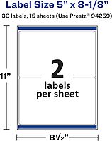 AVERY Matte White Removable Rectangle Labels, Sure Feed Technology, 5" x 8-1/8", Laser/Inkjet Printable