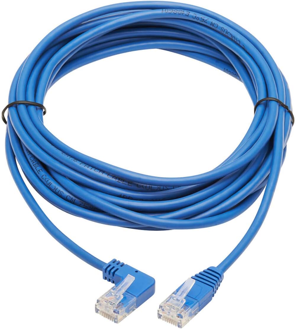 Tripp Lite Cat6 Gigabit Molded Slim UTP Network Patch Cable, Blue, RJ45 Angle