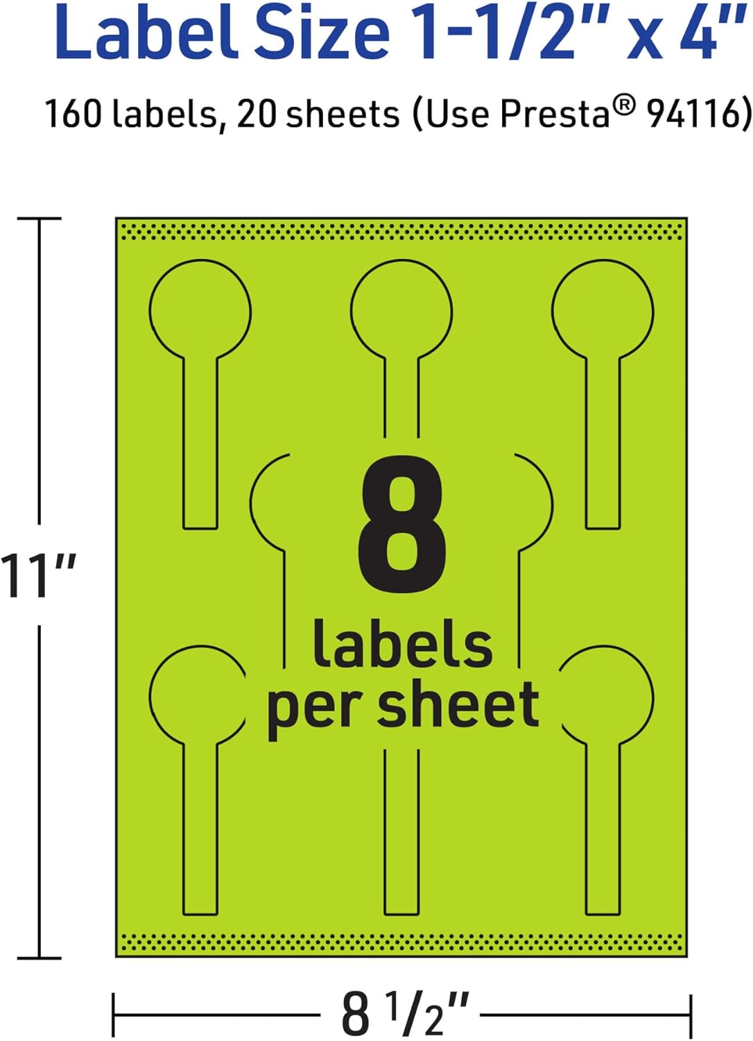 AVERY Printable Lollipop Labels, Sure Feed Technology, 1-1/2" x 4", Bright Green, Print-to-the-Edge, Laser/Inkjet Printable