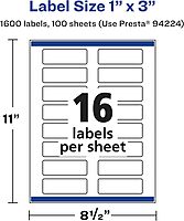 Avery Glossy Clear Rectangle Labels, Sure Feed Technology, 1" x 3"