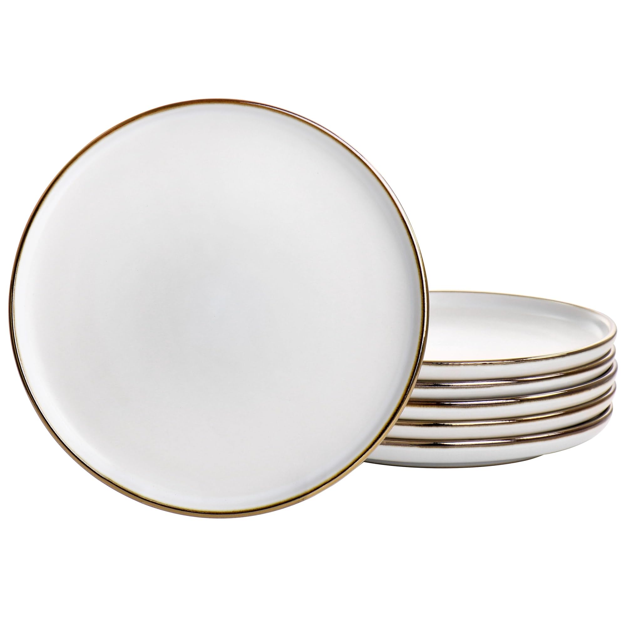 ELAMA 6-Piece Matte Stoneware Salad Plate Set with Gold Rim