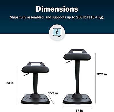 Vari Active Seat - Adjustable Ergonomic Standing Desk Chair for Adults - Portable Home Office Furniture, Comfortable Wobble Stool with Dynamic Range of Motion - Fully Assembled
