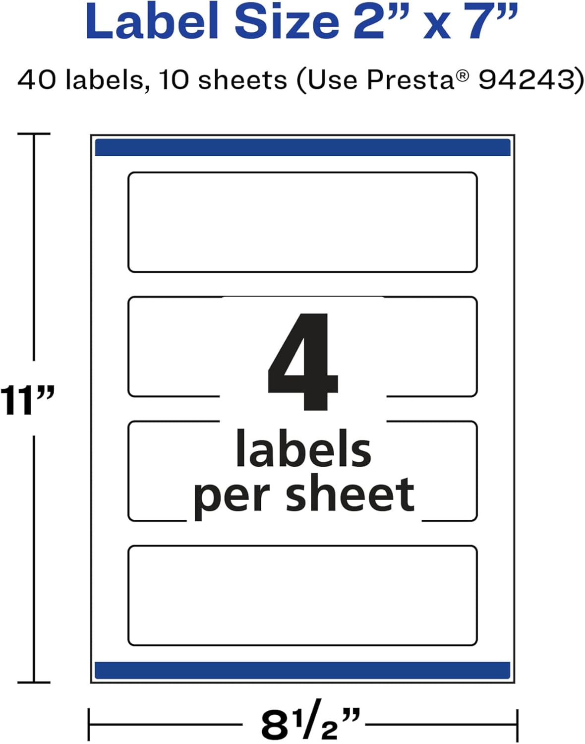 Avery Glossy White Rectangle Labels, Sure Feed Technology, 2" x 7", 40 Glossy White Labels, Print-to-The-Edge