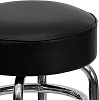 Flash Furniture Bruno Double Ring Chrome Backless Barstool with Black Upholstered Seat and Integrated Footrest Black Set of 1