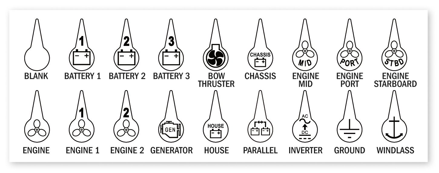 Blue Sea Systems 7902 Battery Switch ICON Label Kit, 18 icons, Beige