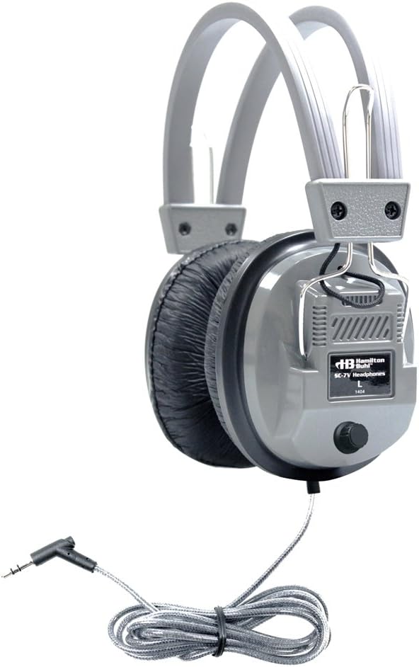 HamiltonBuhl SC-7V SchoolMate Deluxe Stereo Headphone with 3.5 mm Plug and Volume Control, Leatherette Cushions, Replaceable, Heavy-duty, Write-on, Reclosable Bag, Volume Control On Ear Cup Single