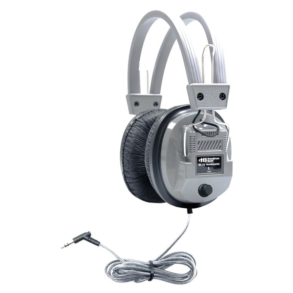 HamiltonBuhl SC-7V SchoolMate Deluxe Stereo Headphone with 3.5 mm Plug and Volume Control, Leatherette Cushions, Replaceable, Heavy-duty, Write-on, Reclosable Bag, Volume Control On Ear Cup Single