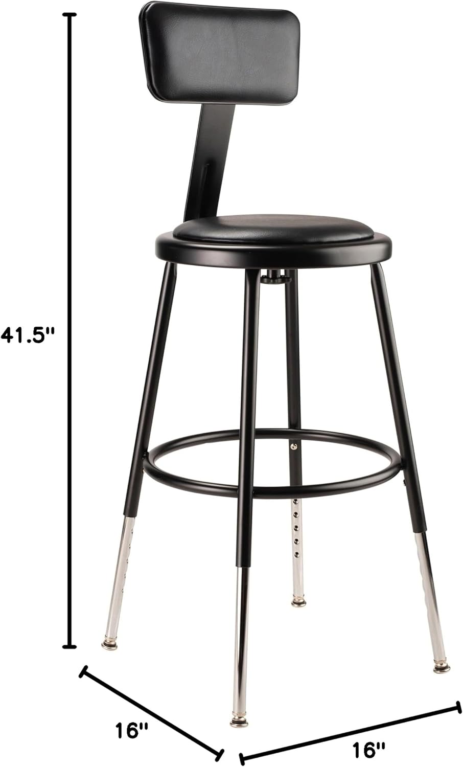 NPS 19"-27" Height Adjustable Heavy Duty Vinyl Padded Steel Stool with Backrest
