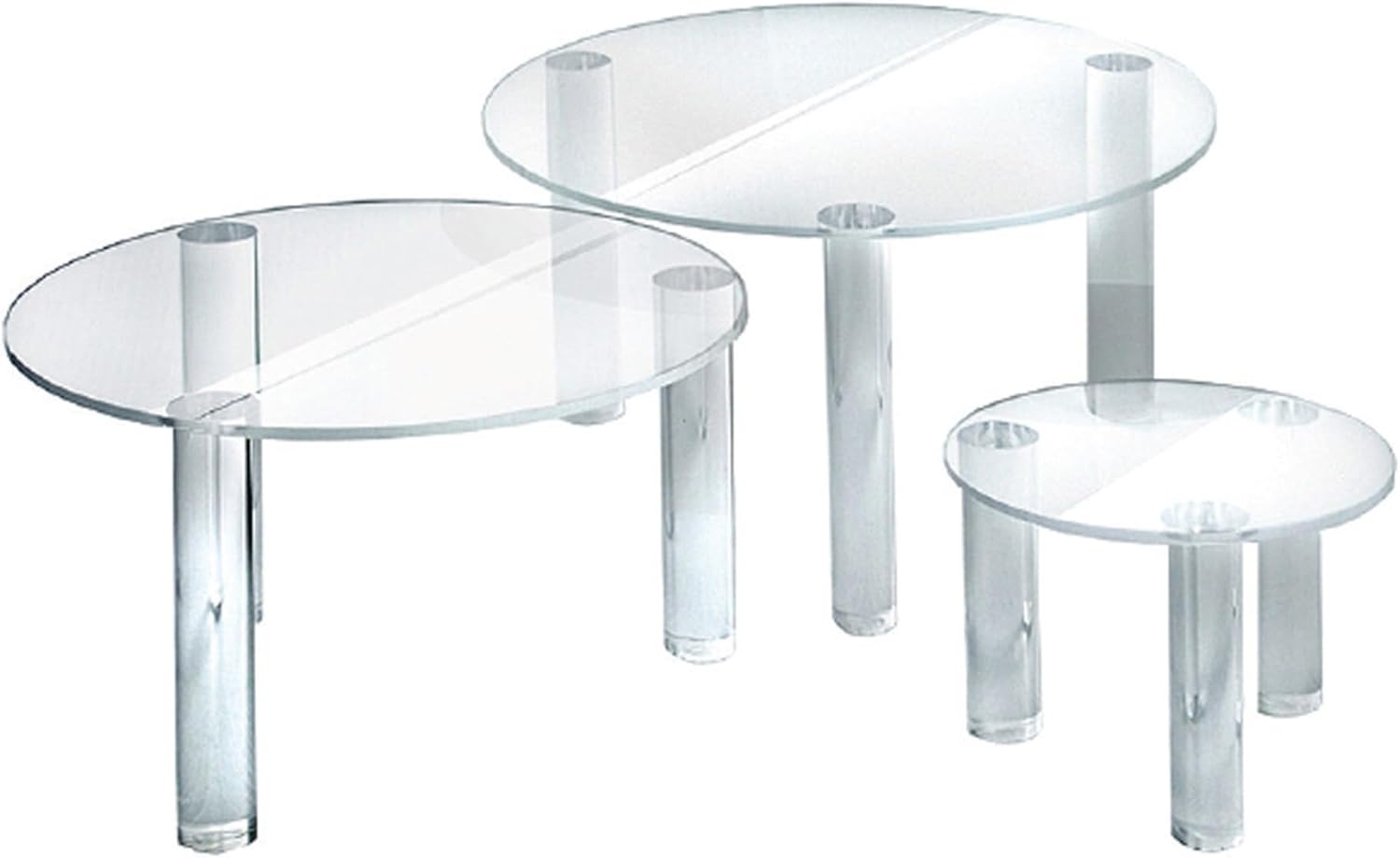 Azar Displays 3-Piece Acrylic Round Riser Set, 4inH, 6inH, 8inH, Clear