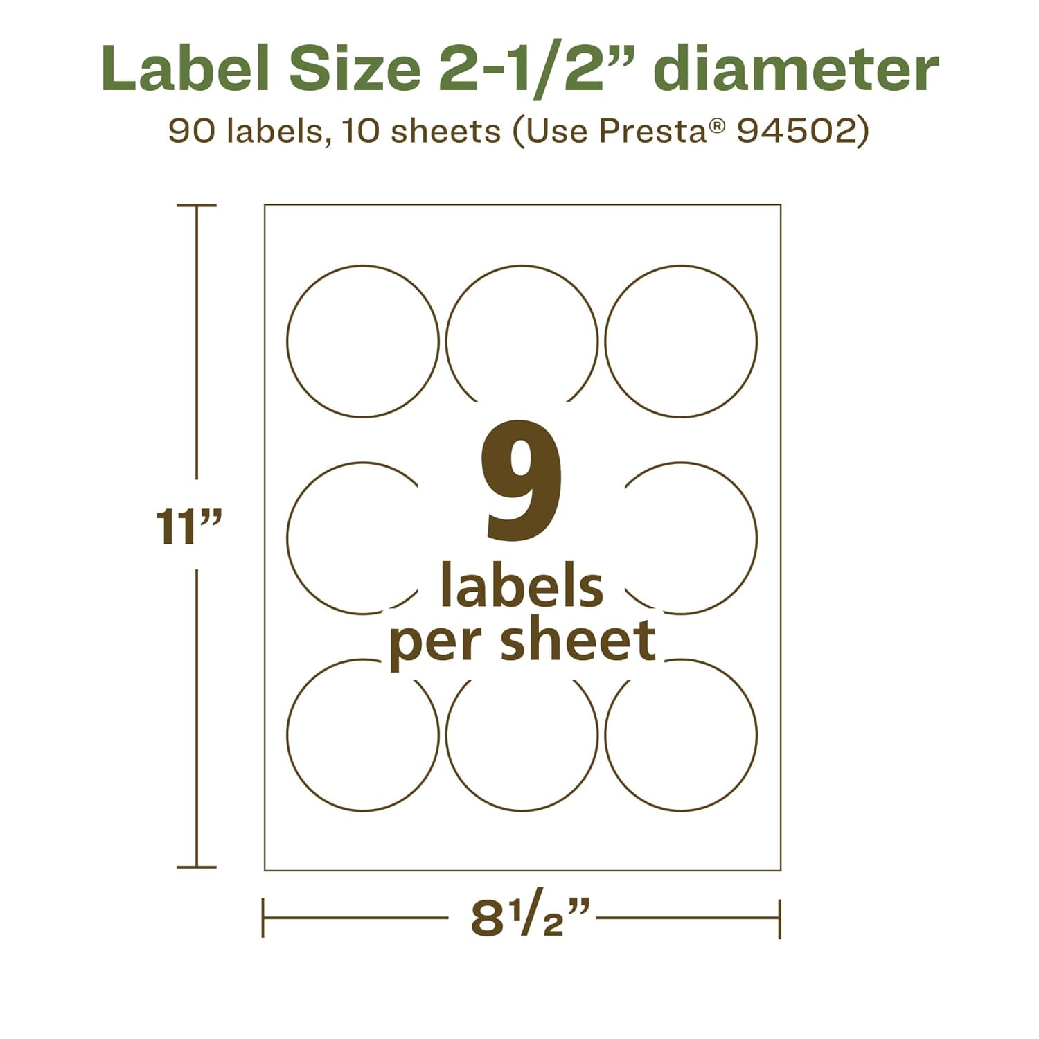Avery EcoFriendly Matte White Recycled Round Labels, 2.5" Diameter, Print-to-The-Edge, Permanent Adhesive